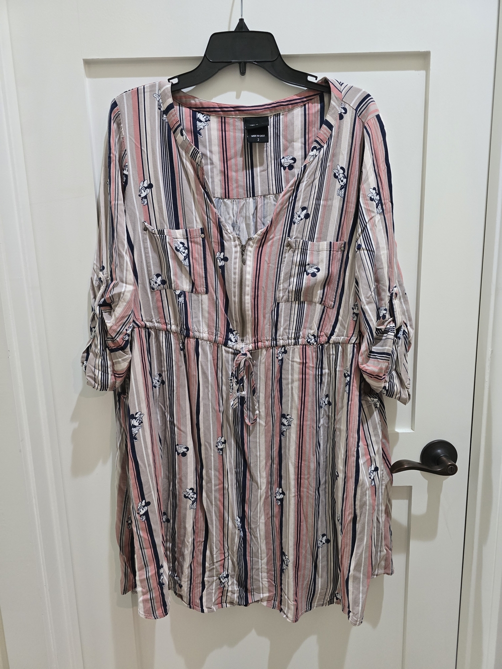 Torrid Pink, Navy & Cream Striped Midi Dress with Character Print